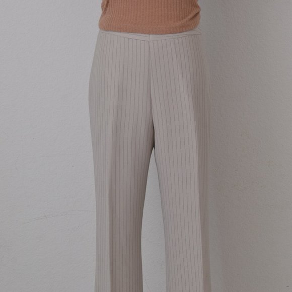 Vintage 00s Mid-Waist Beige Chalk Stripe Trousers | 30‎ waist - Picture 5 of 10